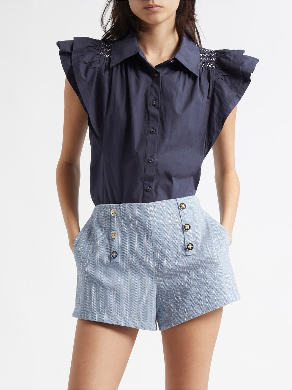 Ramy Brook Samira Front Button Shorts In Stores